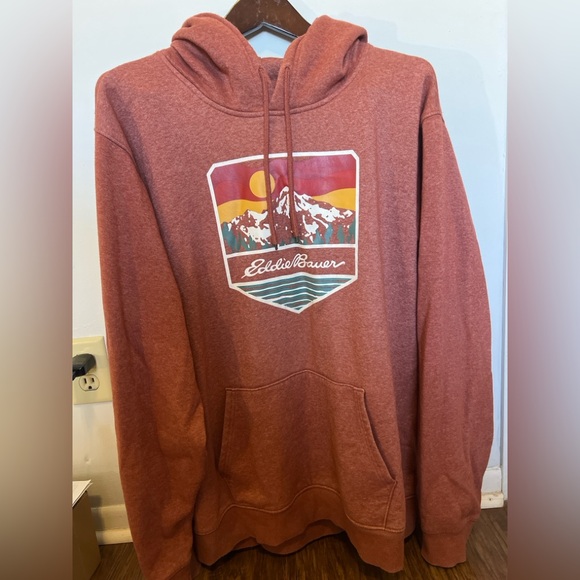 Eddie Bauer Mountain Graphic Hoodie Rust Pullover Sweatshirt XL - Picture 2 of 3